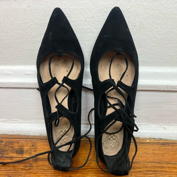 VINCE CAMUTO black suede lace up flats - Picture 4 of 6